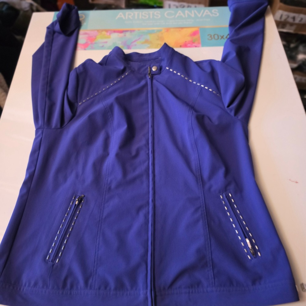 Chicos Zenergy Royal Blue Full Zip Studded Mock Neck Jacket Size 2 Large
